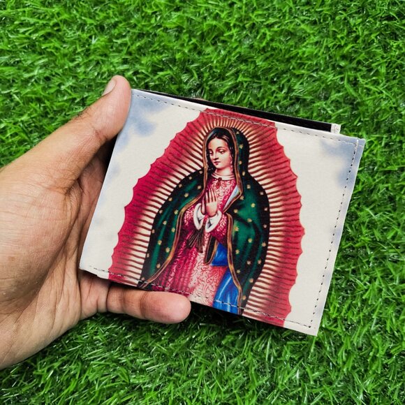Virgin Mary Printed Leather Bifold Men’s Wallet, Slim, Durable Men's Wallet - Picture 1 of 6